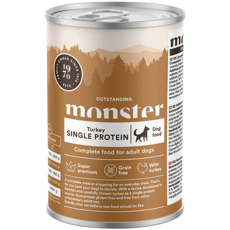 Monster Pet Food Dog Adult Single Turkey Burk 400 g x 6 - Hund - Hundefôr & hundemat - Våtfôr & våtmat - Monster Pet Food
