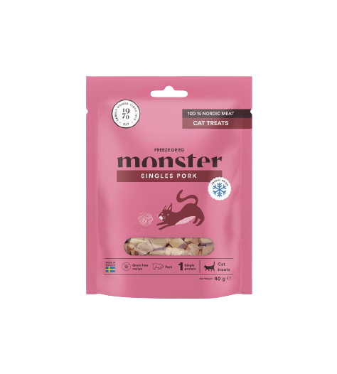 Monster Pet Food Frysetørket svinekjøtt til katter 40 g - Katt - Kattegodteri & kattegress - Belønningsgodbiter katt - Monster Pet Food