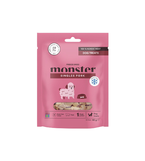Monster Pet Food Hundegodbiter Frysetørket svinekjøtt 45 g - Hund - Hundegodbiter & tyggebein - Naturlige godbiter for hund - Monster Pet Food