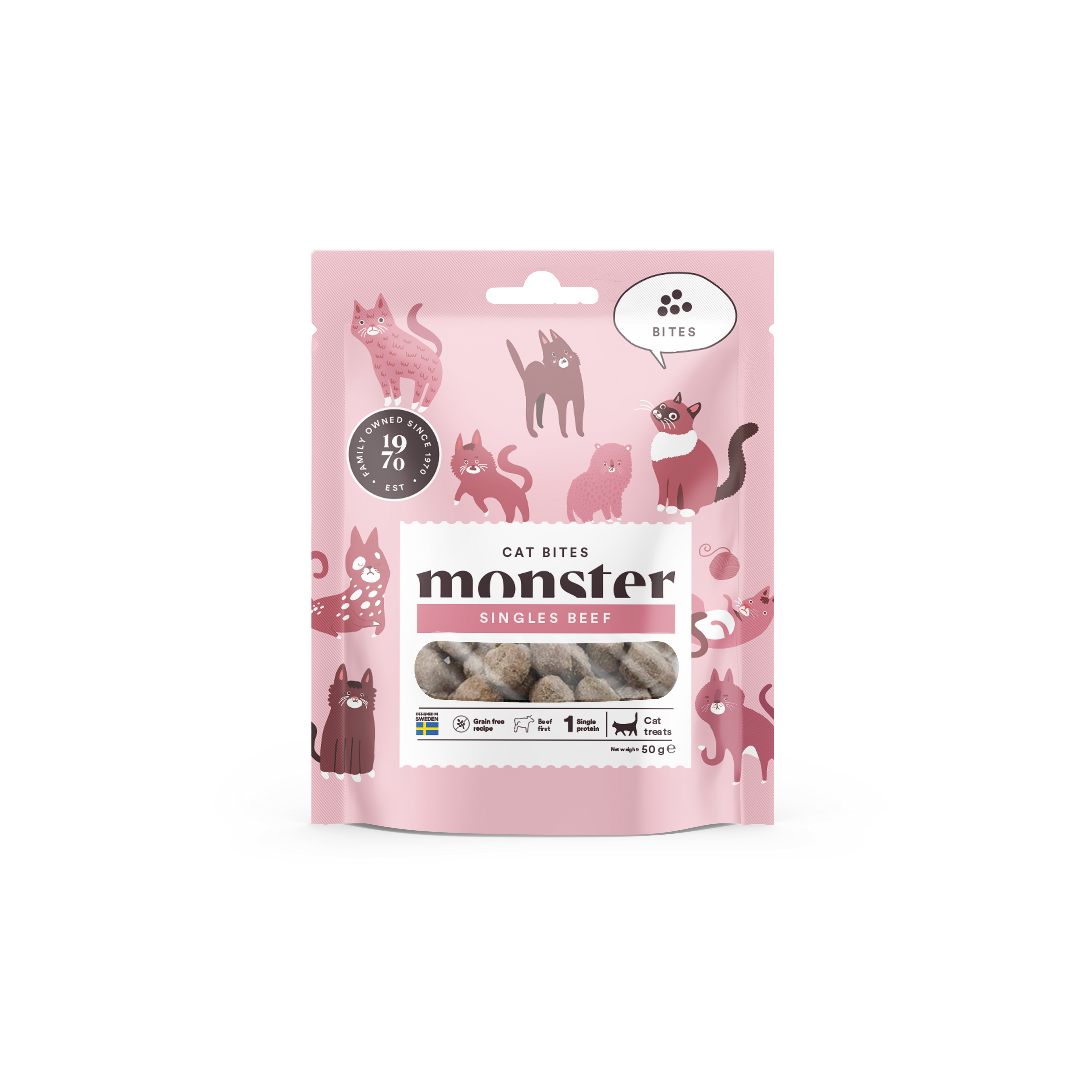 Monster Pet Food Cat Bites Beef 50 g - Katt - Kattegodteri & kattegress - Tyggesnacks for katter - Monster Pet Food