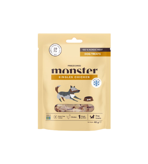 Monster Pet Food Hundegodbiter Frysetørket kylling 45 g - Hund - Hundegodbiter & tyggebein - Naturlige godbiter for hund - Monster Pet Food