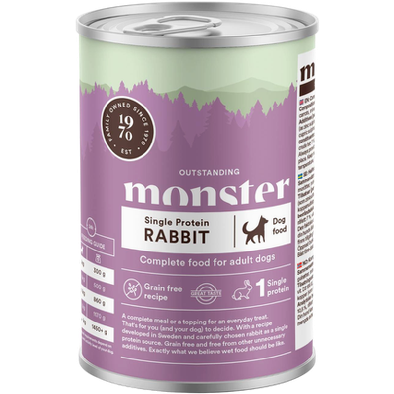 Monster Pet Food Dog Adult Single Kaninboks 400 g x 6 stk. - Hund - Hundefôr & hundemat - Våtfôr & våtmat - Monster Pet Food