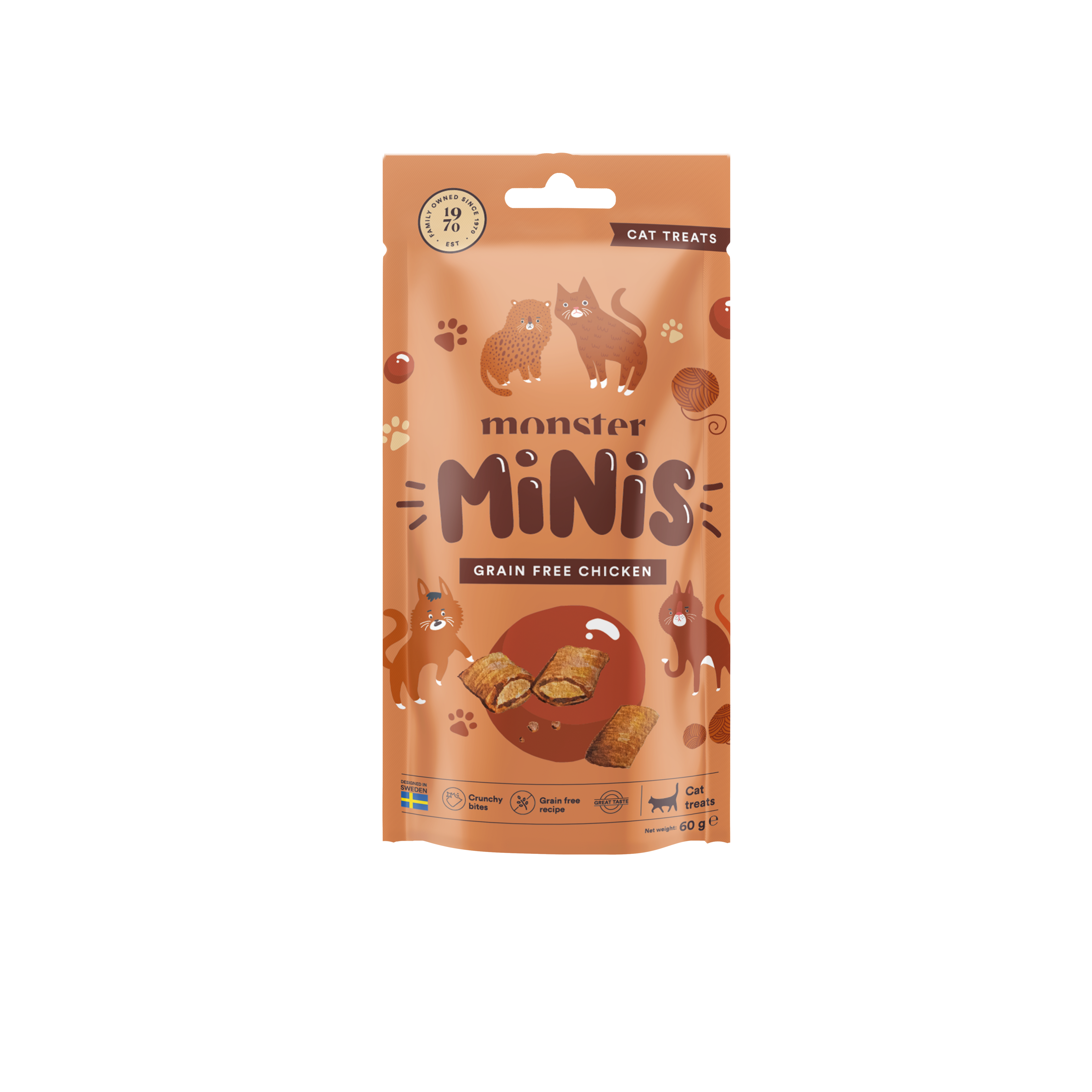 Monster Pet Food Minis godbiter Kornfri kylling 60 g - Katt - Kattegodteri & kattegress - Belønningsgodbiter katt - Monster Pet Food