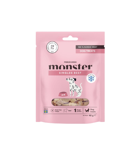 Monster Pet Food Hundegodbiter frysetørket storfekjøtt 45 g - Hund - Hundegodbiter & tyggebein - Naturlige godbiter for hund - Monster Pet Food