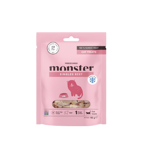 Monster Pet Food Frysetørket kattegodis av oksekjøtt 40 g - Katt - Kattegodteri & kattegress - Belønningsgodbiter katt - Monster Pet Food