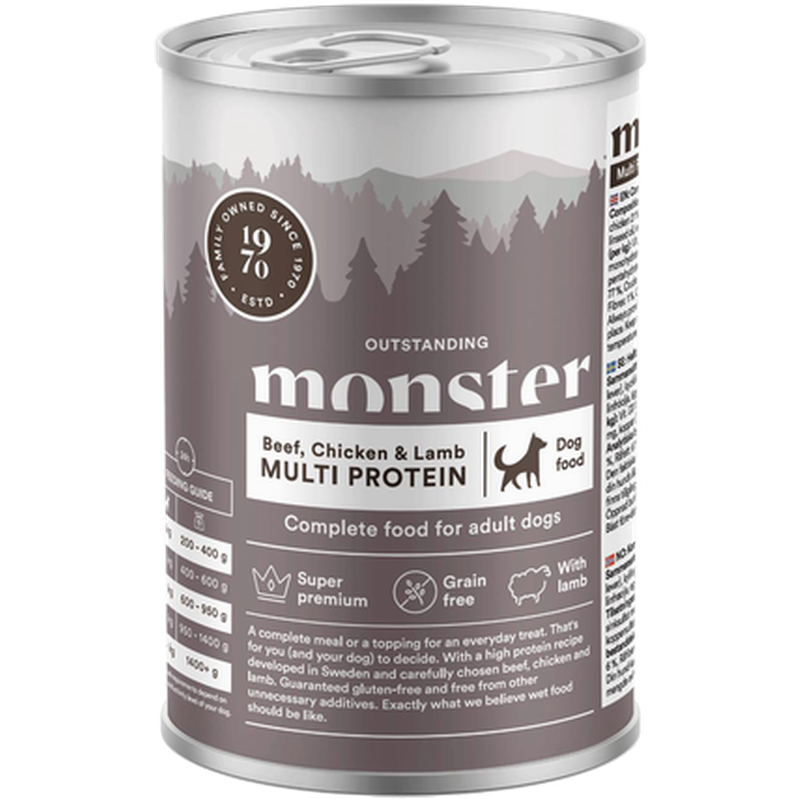 Monster Pet Food Dog Multi Beef/Chicken/Lamb Burk 400 g x 6 - Hund - Hundefôr & hundemat - Våtfôr & våtmat - Monster Pet Food