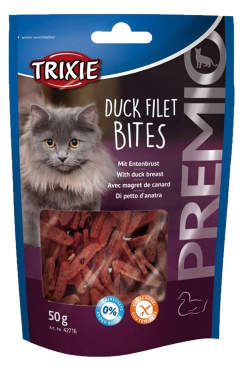 Trixie Premio Biter av andefilet 50 g - Katt - Kattegodteri & kattegress - Belønningsgodbiter katt - Trixie