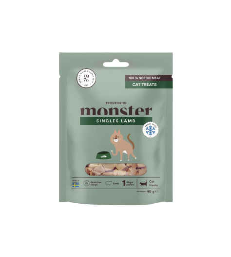 Monster Pet Food Frysetørket lammekjøtt for katter 40 g - Katt - Kattegodteri & kattegress - Belønningsgodbiter katt - Monster Pet Food