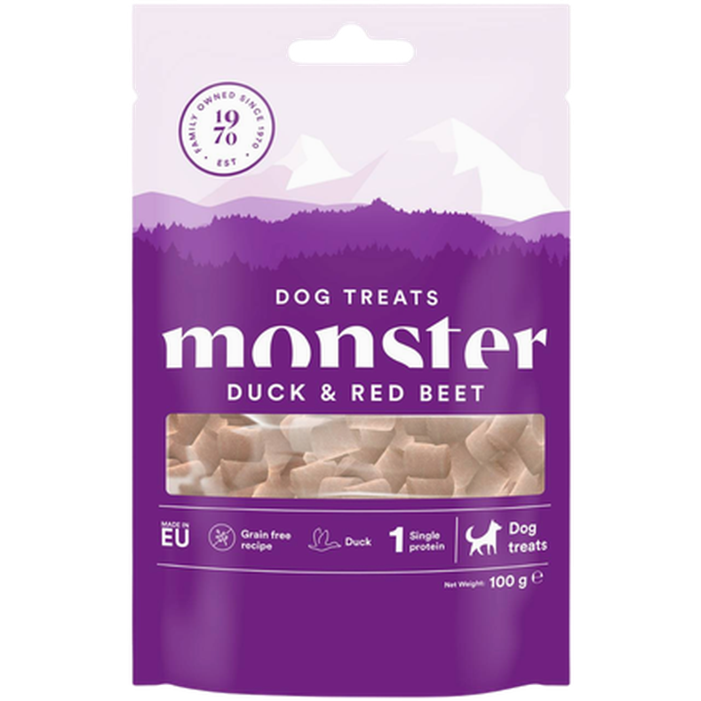 Monster Pet Food Hundegodbiter til alle raser, and og rødbeter 100 g - Hund - Hundegodbiter & tyggebein - Belønningsgodbiter for hund - Monster Pet Food