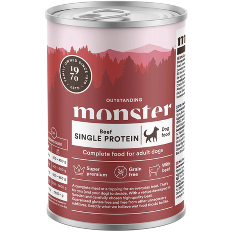 Monster Pet Food Hund Adult Single Beef Burk 400 g x 6 - Hund - Hundefôr & hundemat - Våtfôr & våtmat - Monster Pet Food