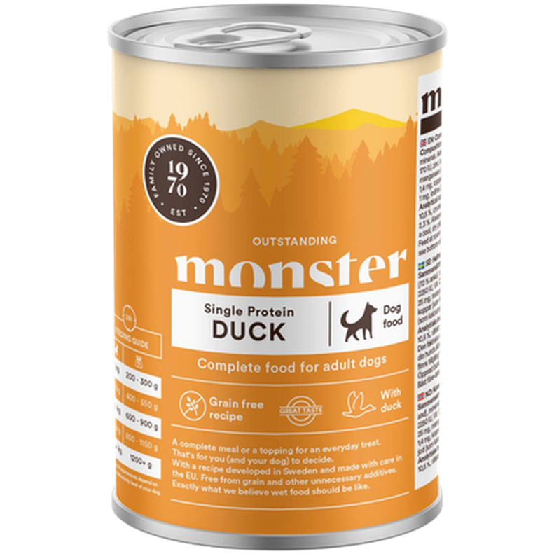 Monster Pet Food Hund Adult Single Duck Burk 400g x 6 stk. - Hund - Hundefôr & hundemat - Våtfôr & våtmat - Monster Pet Food