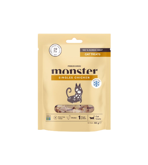 Monster Pet Food Frysetørket kyllinggodbiter for katter 40 g - Katt - Kattegodteri & kattegress - Belønningsgodbiter katt - Monster Pet Food