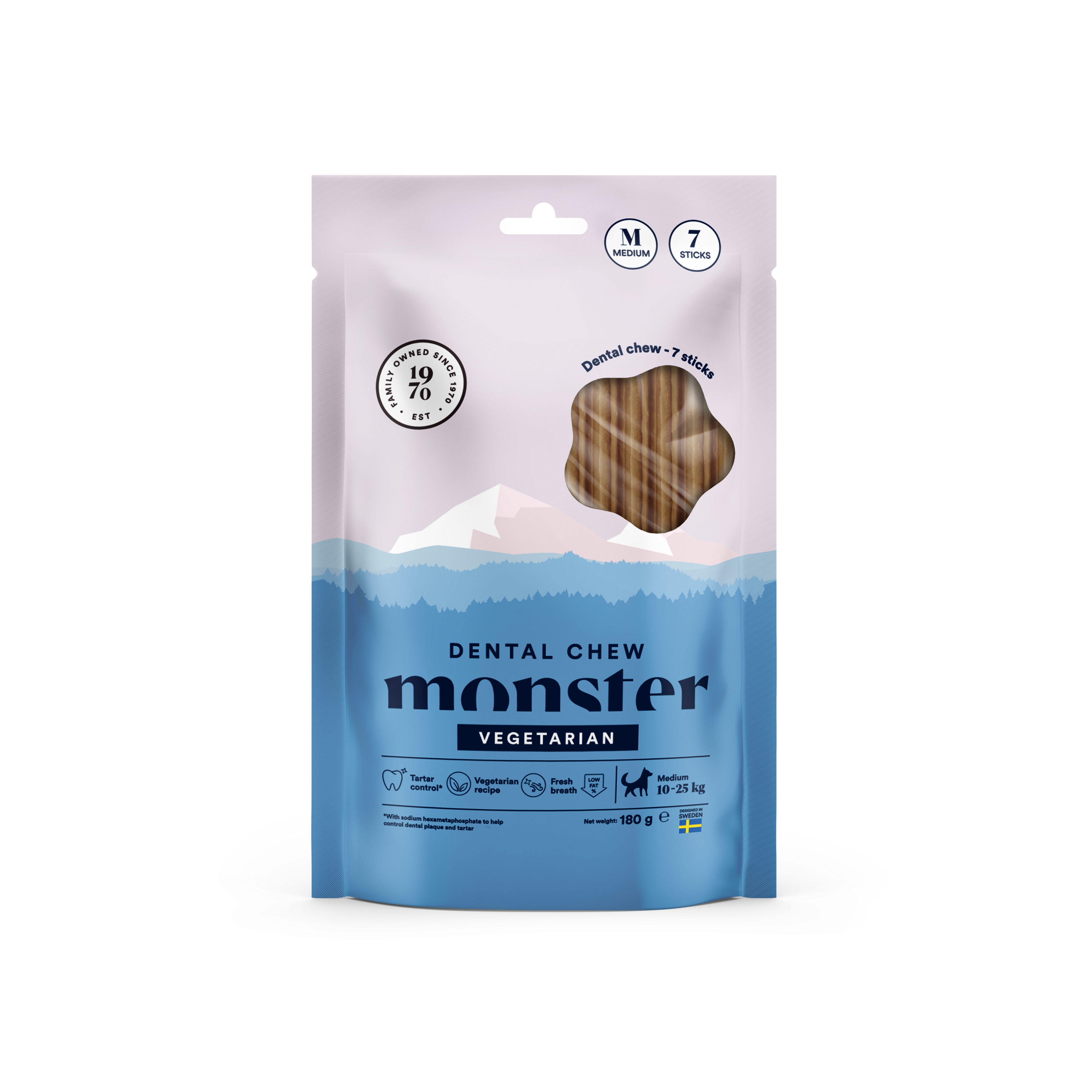 Monster Pet Food Dog Dental Chew Vegetarisk Medium Week 7 stk 180 g - Hund - Hundegodbiter & tyggebein - Dental tyggebein & tanntyggebein - Monster Pet Food