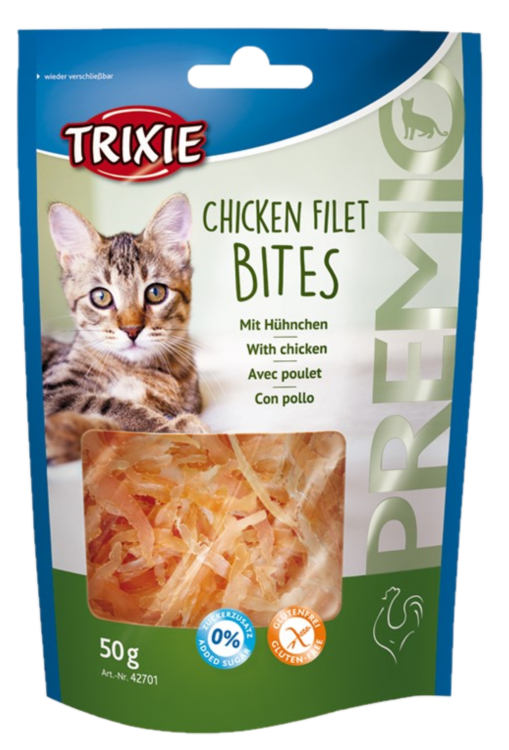 Trixie Premio Biter av kyllingfilet 50 g - Katt - Kattegodteri & kattegress - Belønningsgodbiter katt - Trixie