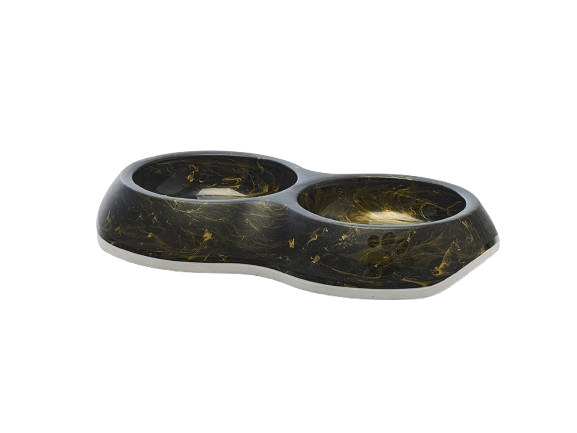 Savic Delice Double Marble 2 x 0,2 L - Marmor svart gull 26x15,5x4 cm - Katt - Matplass og vannfontener for katt - Matskåler og vannskåler - Savic