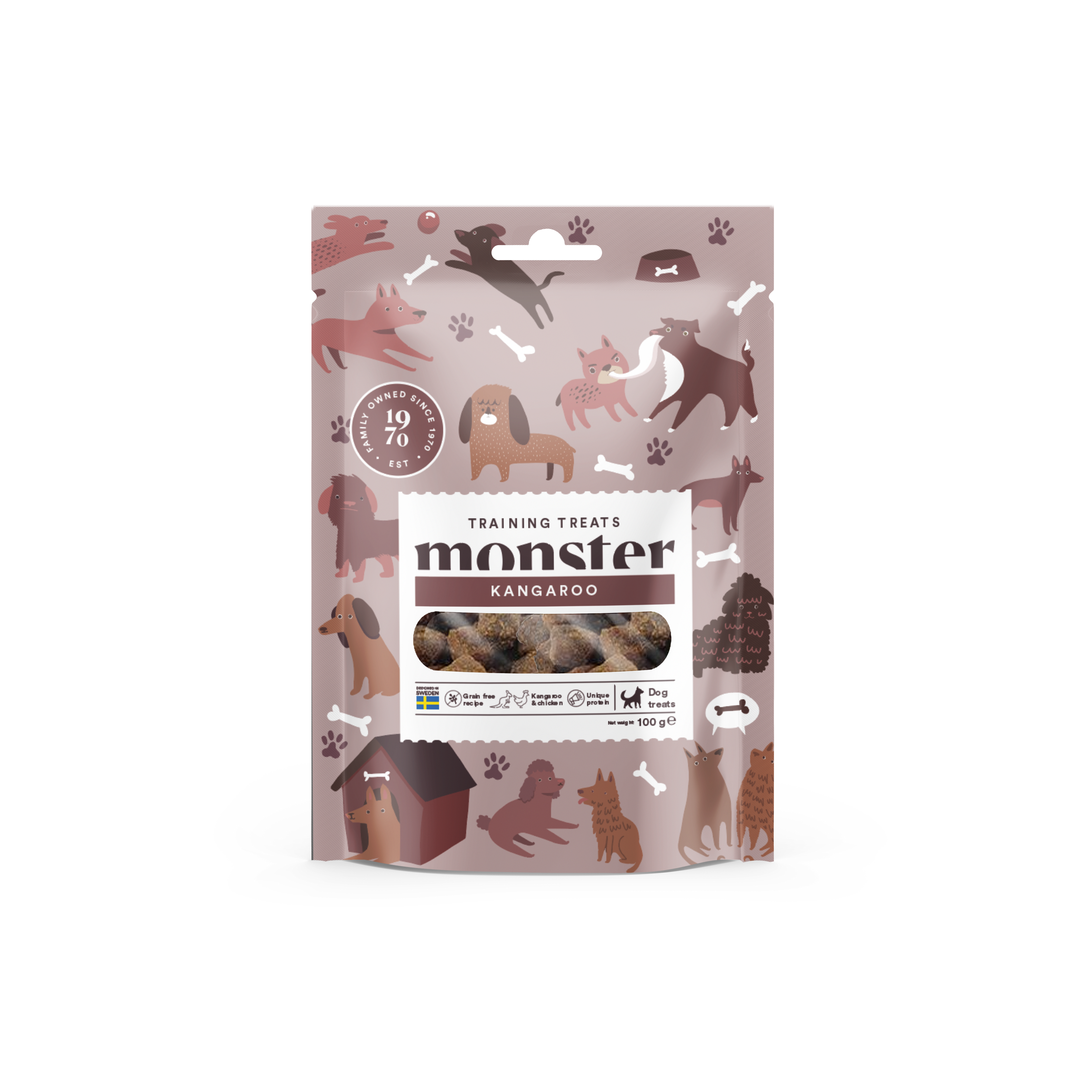 Monster Pet Food Hundetreningsgodbiter Kenguru 100 g - Hund - Hundegodbiter & tyggebein - Belønningsgodbiter for hund - Monster Pet Food
