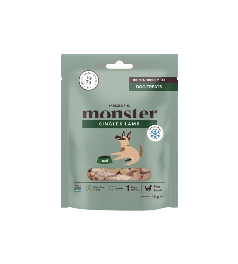 Monster Pet Food Hundegodbiter frysetørket lam 45 g - Hund - Hundegodbiter & tyggebein - Naturlige godbiter for hund - Monster Pet Food