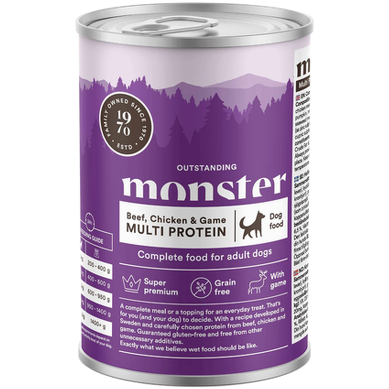 Monster Pet Food Dog Multi Beef/Chicken/Game på boks 400 g x 6 - Hund - Hundefôr & hundemat - Våtfôr & våtmat - Monster Pet Food