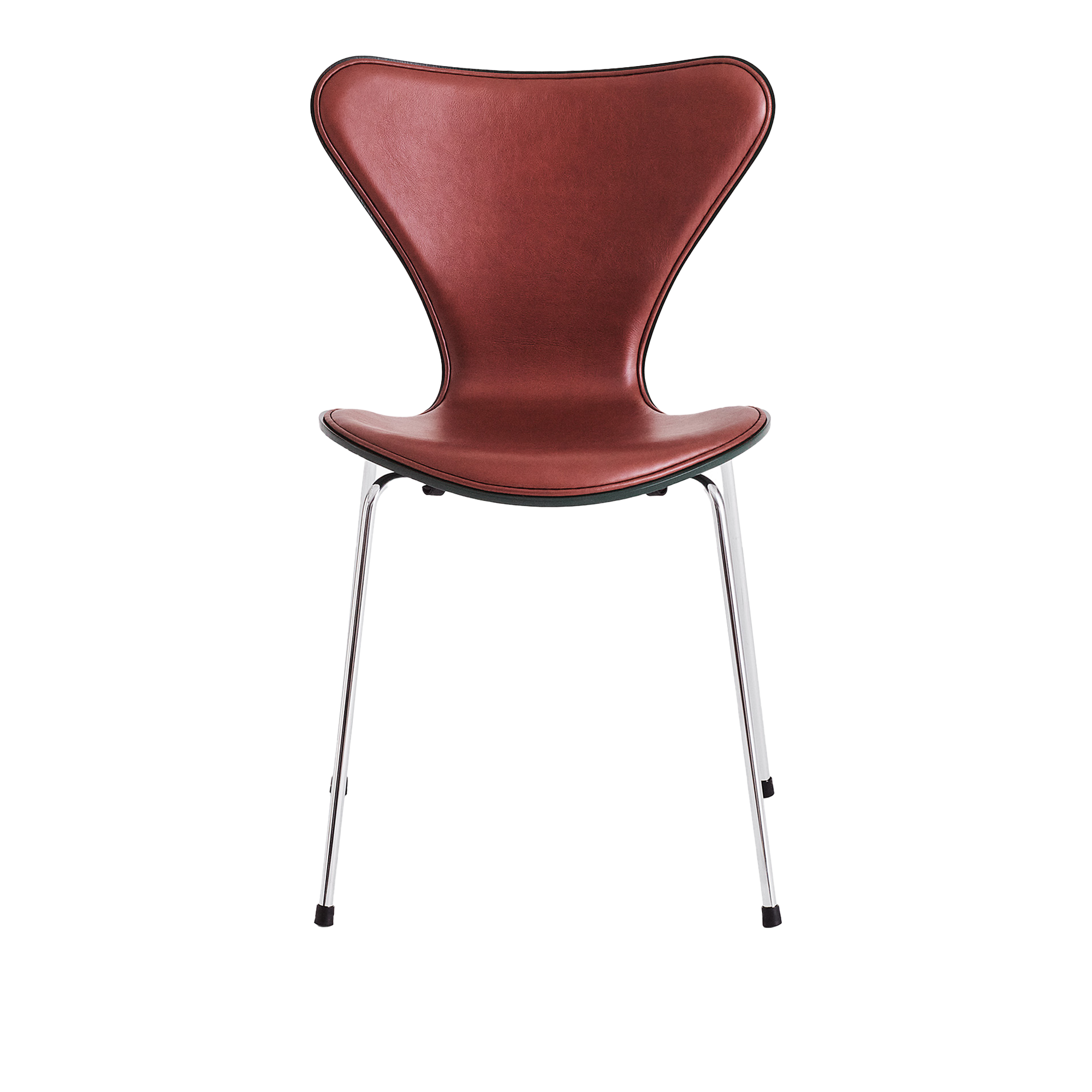 Fritz Hansen Fritz Hansen - 3107 Front Upholstered, Evergreen Coloured Ash, Chestnut Grace Leather, Chrome Base - Spisestoler - Arne Jacobsen - Grønn - Lær/Metall/Tre