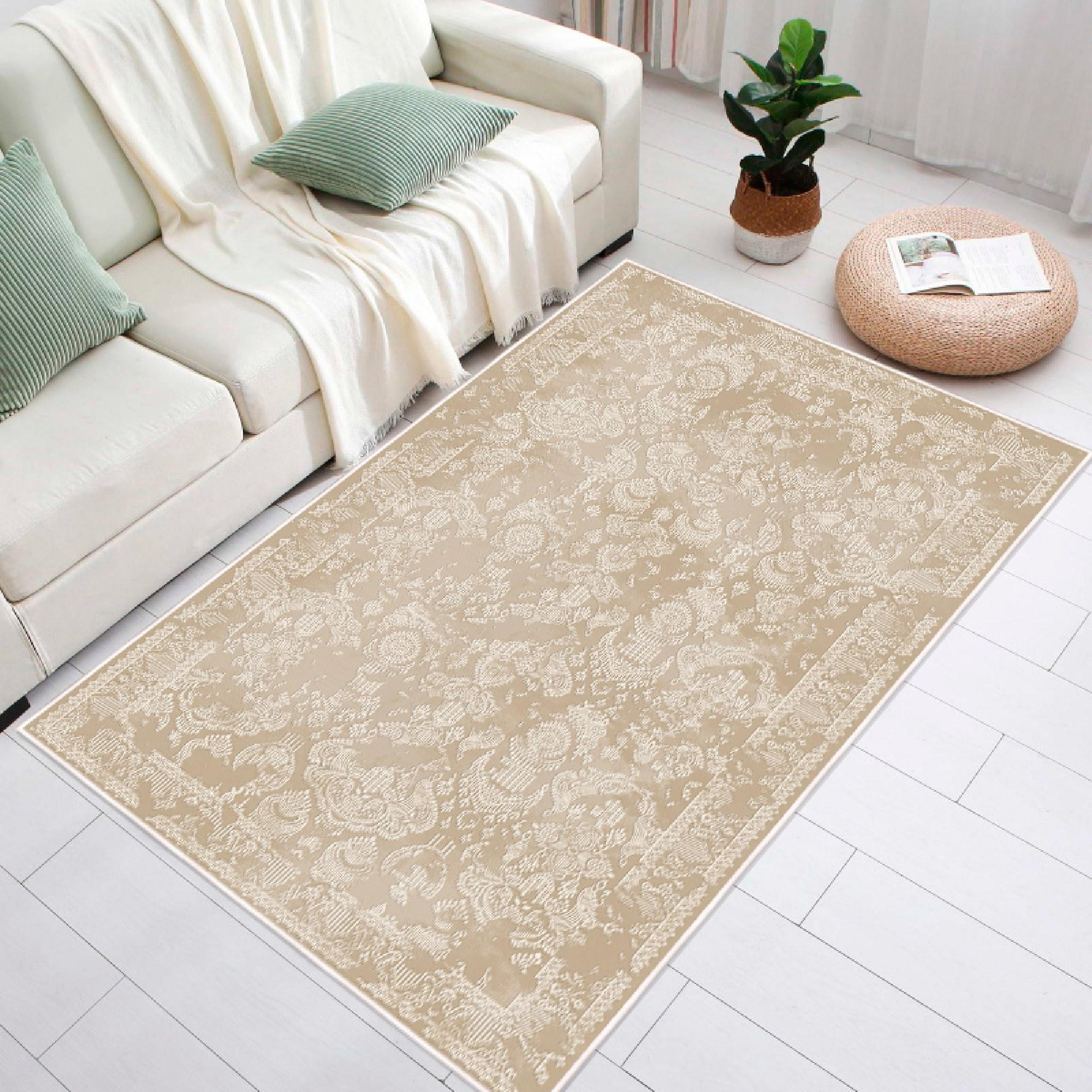 TEPPI EEXFAB797 mønstret teppe, rektangulært - beige bomull (120x180)