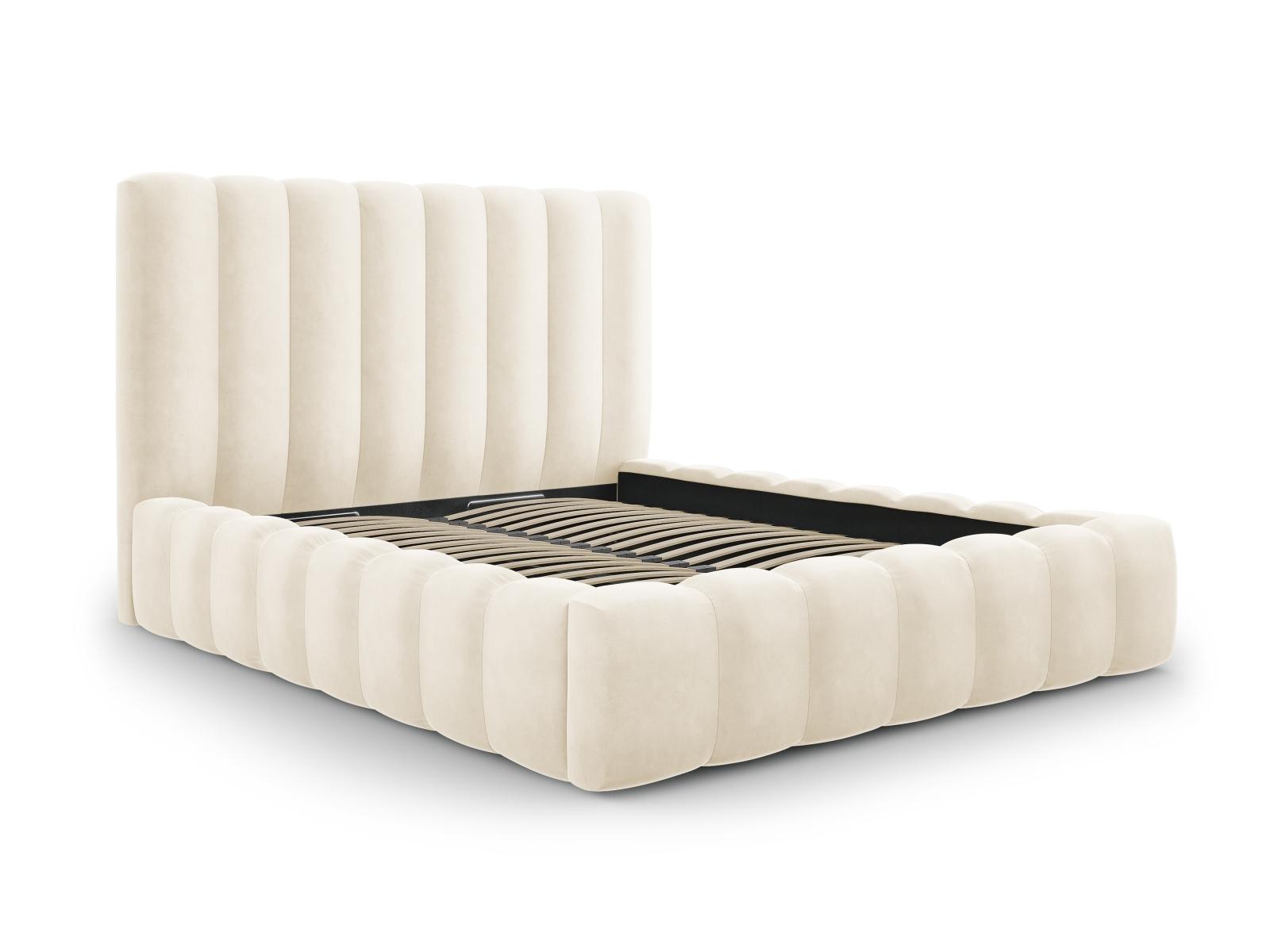 Micadoni MICADONI Kelp sengeramme, med sengegavl og lameller - beige fløyel og svart plast (140x200)