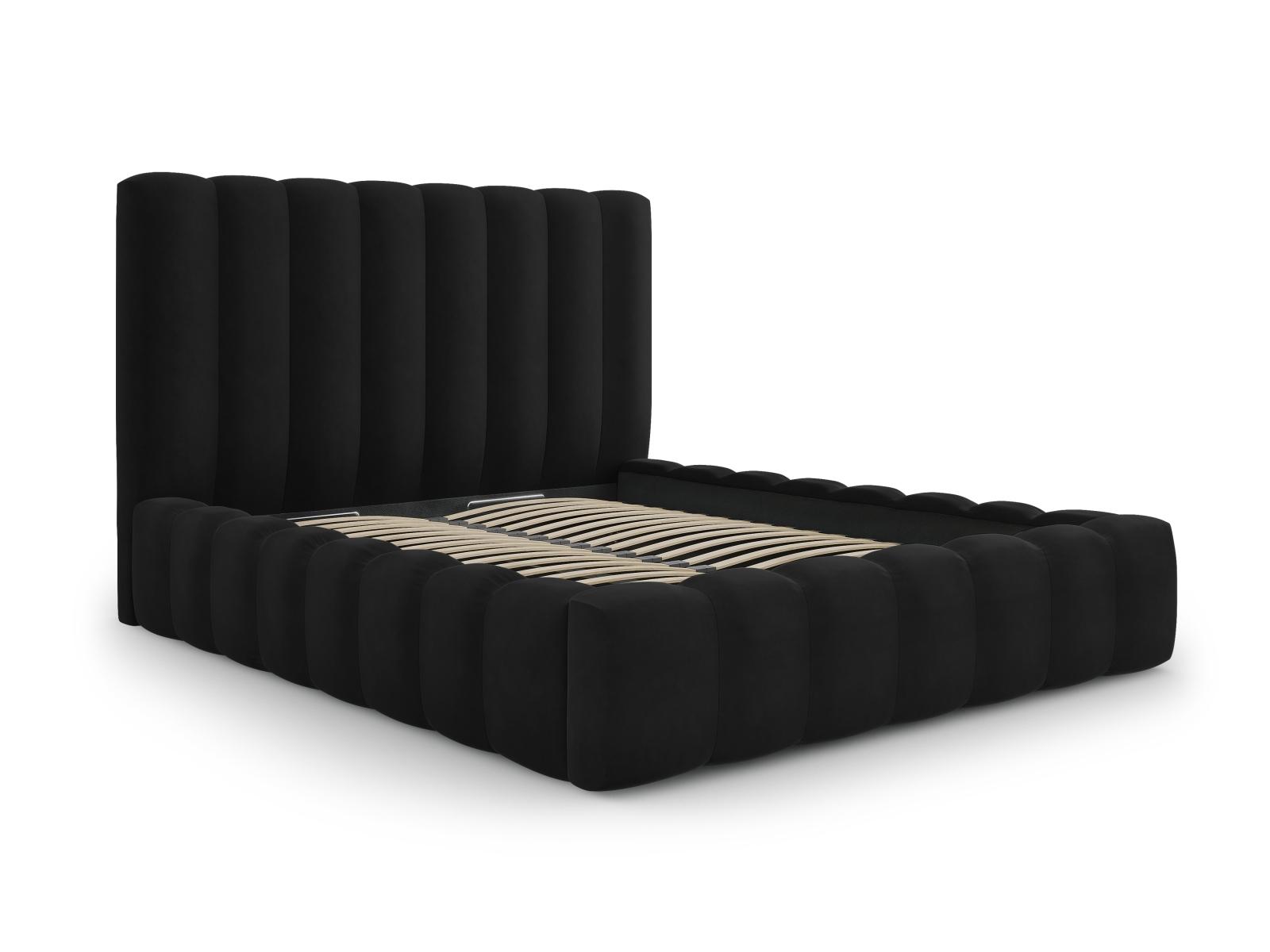 Micadoni MICADONI Kelp sengeramme, med sengegavl og lameller - svart fløyel og svart plast (200x200)