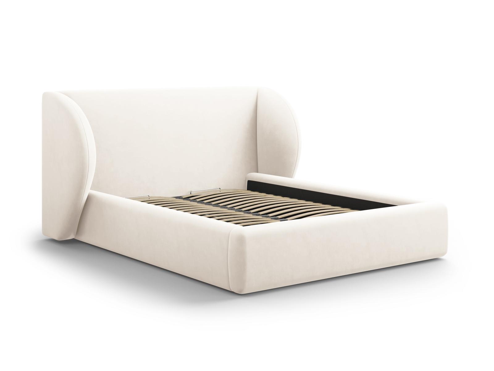 Micadoni MICADONI Miley sengeramme, med sengegavl og lameller - beige fløyel (200x200)
