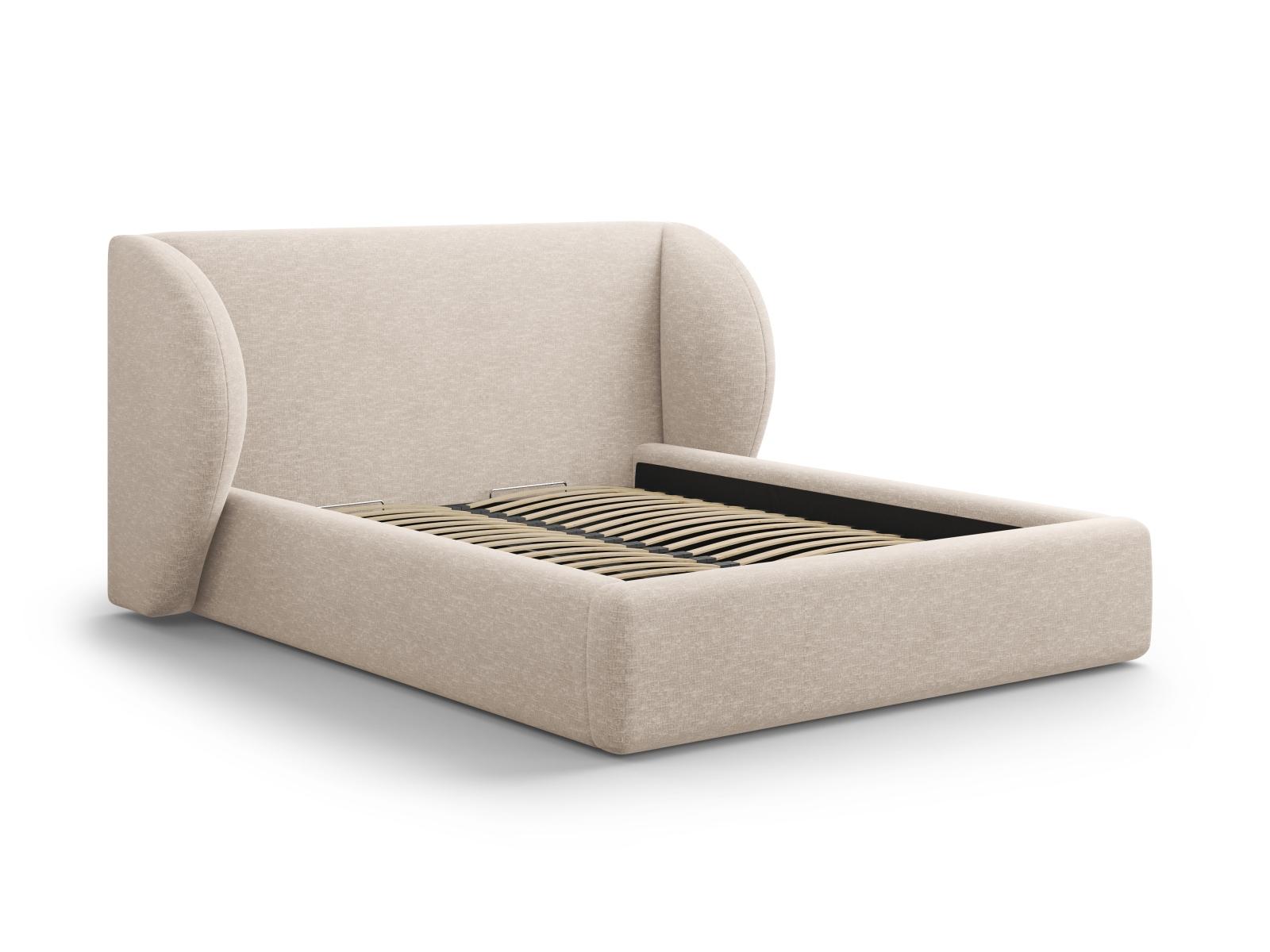 Micadoni MICADONI Miley sengeramme, med sengegavl og lameller - beige chenille (200x200)