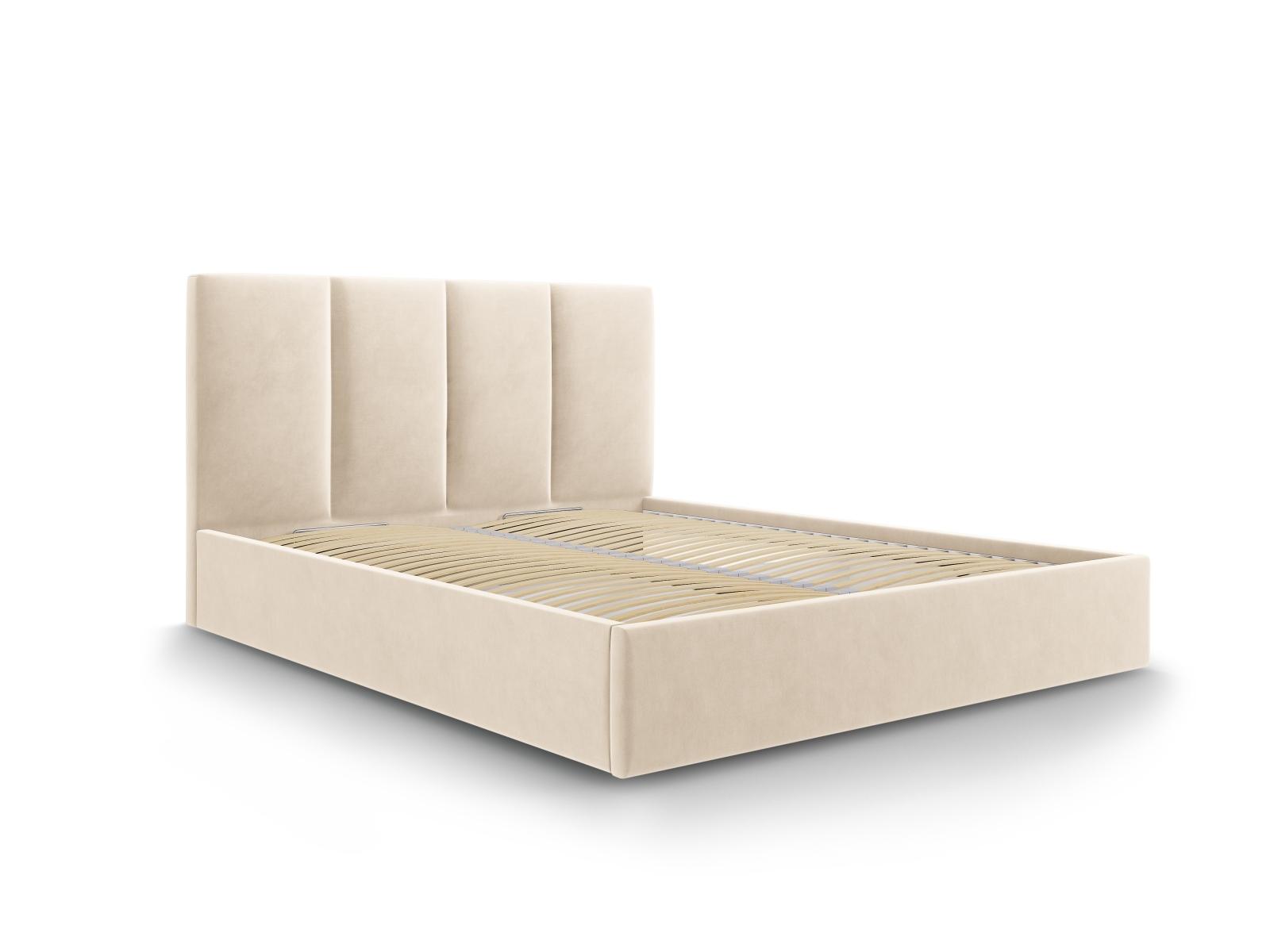Micadoni MICADONI Pyla sengeramme, med sengegavl og lameller - beige fløyel (140x200)
