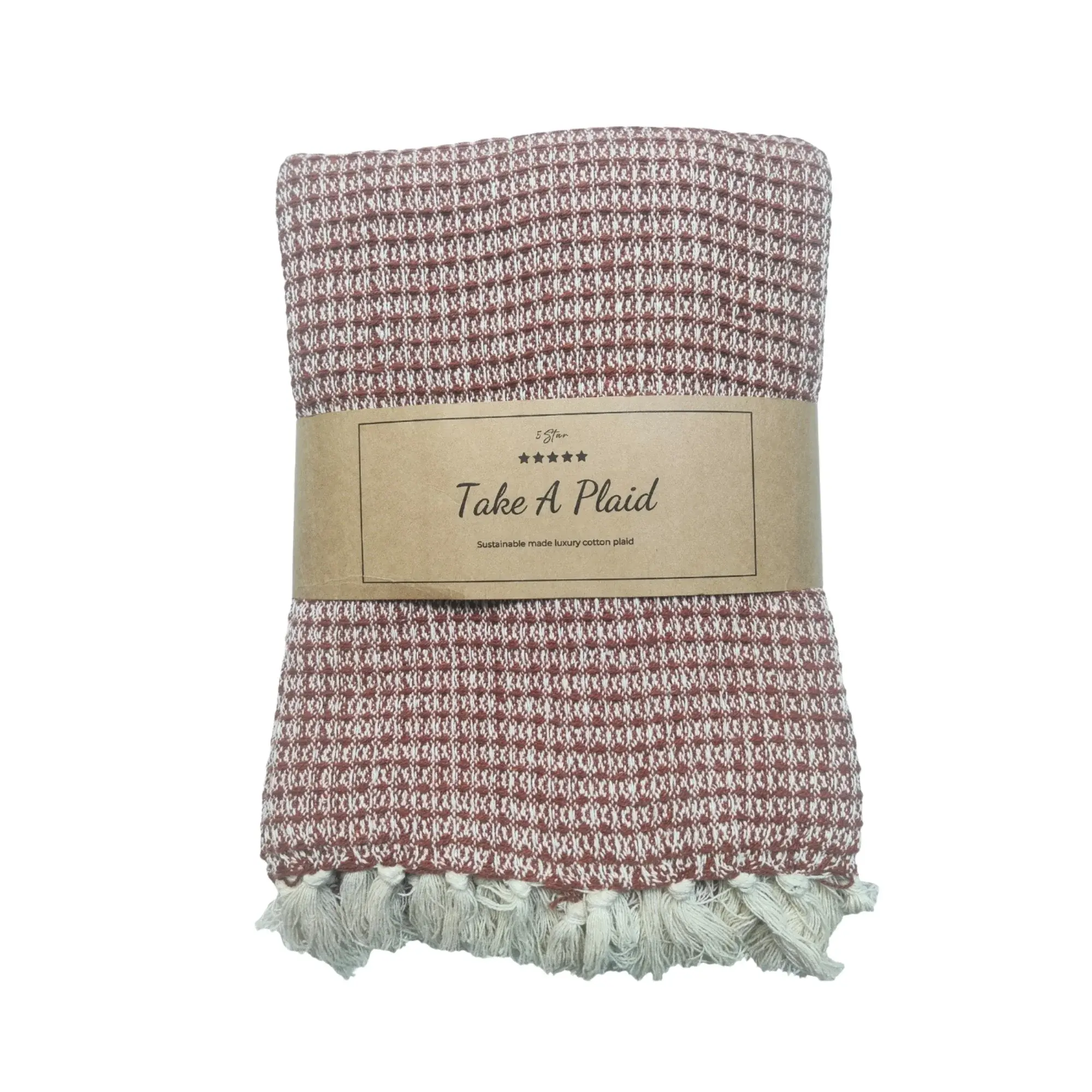 HOME-TEX Bomullspledd - 100% resirkulert bomull - 130x180 cm - Hvit med rødt mønster