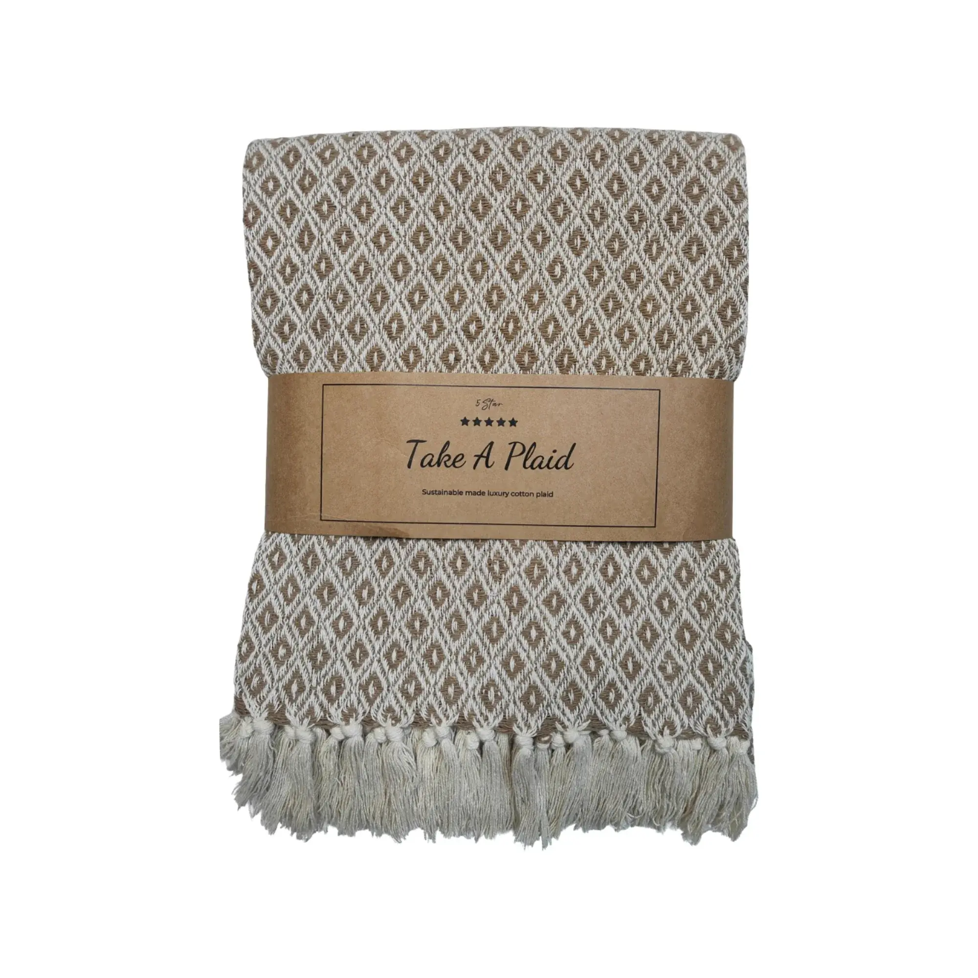 HOME-TEX Bomullspledd - 100% resirkulert bomull - 130x180 cm - hvit med beige mønster