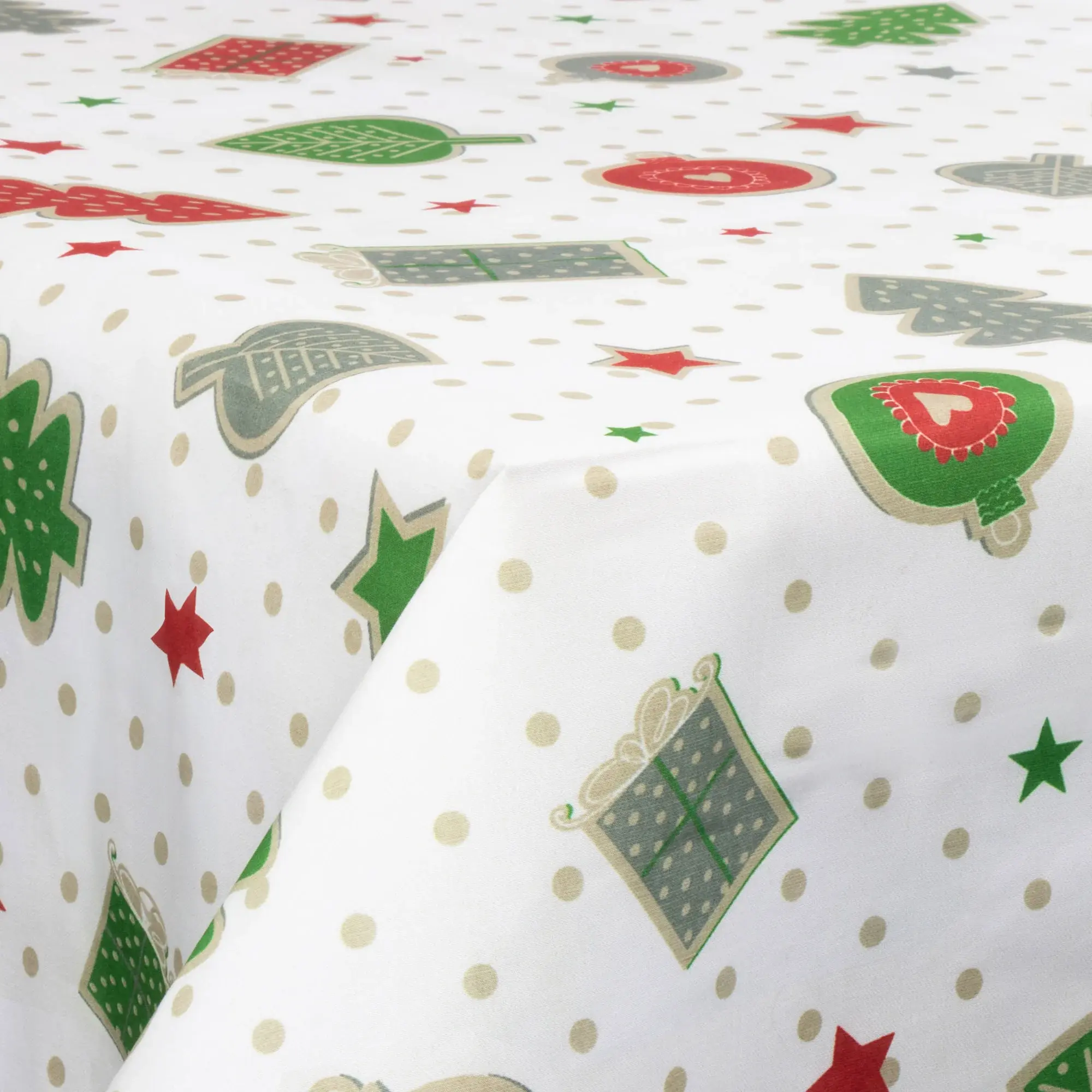 Borg Living Tekstil voksduk med akrylbelegg - 30 meter på rull - Med julemotiv - Christmas dots and charms - 140 cm bred tekstilduk