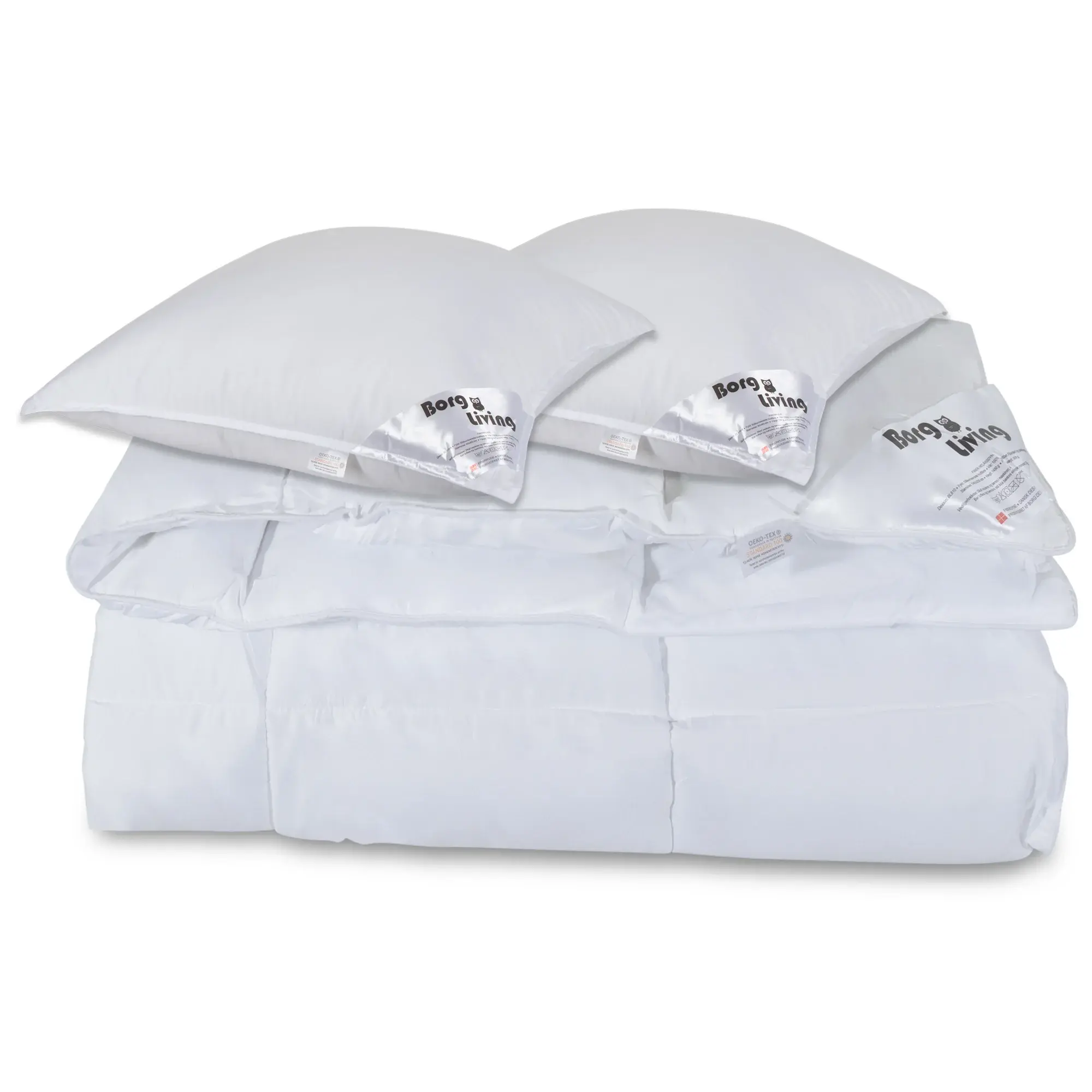 Borg Living Dyne- og putesett - Helårs fiberdyne 200x220 cm + 2 stk puter 60x63 cm - Microfiberdyne - Borg Living