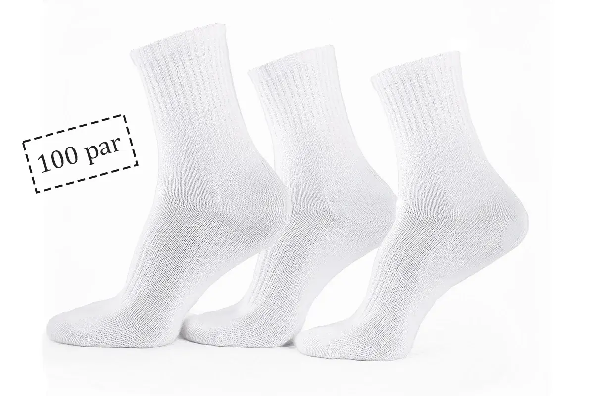 HOME-TEX Tennissokker - 100 par hvite tennissokker med ribbekant - Str. 43-47 - Unisex