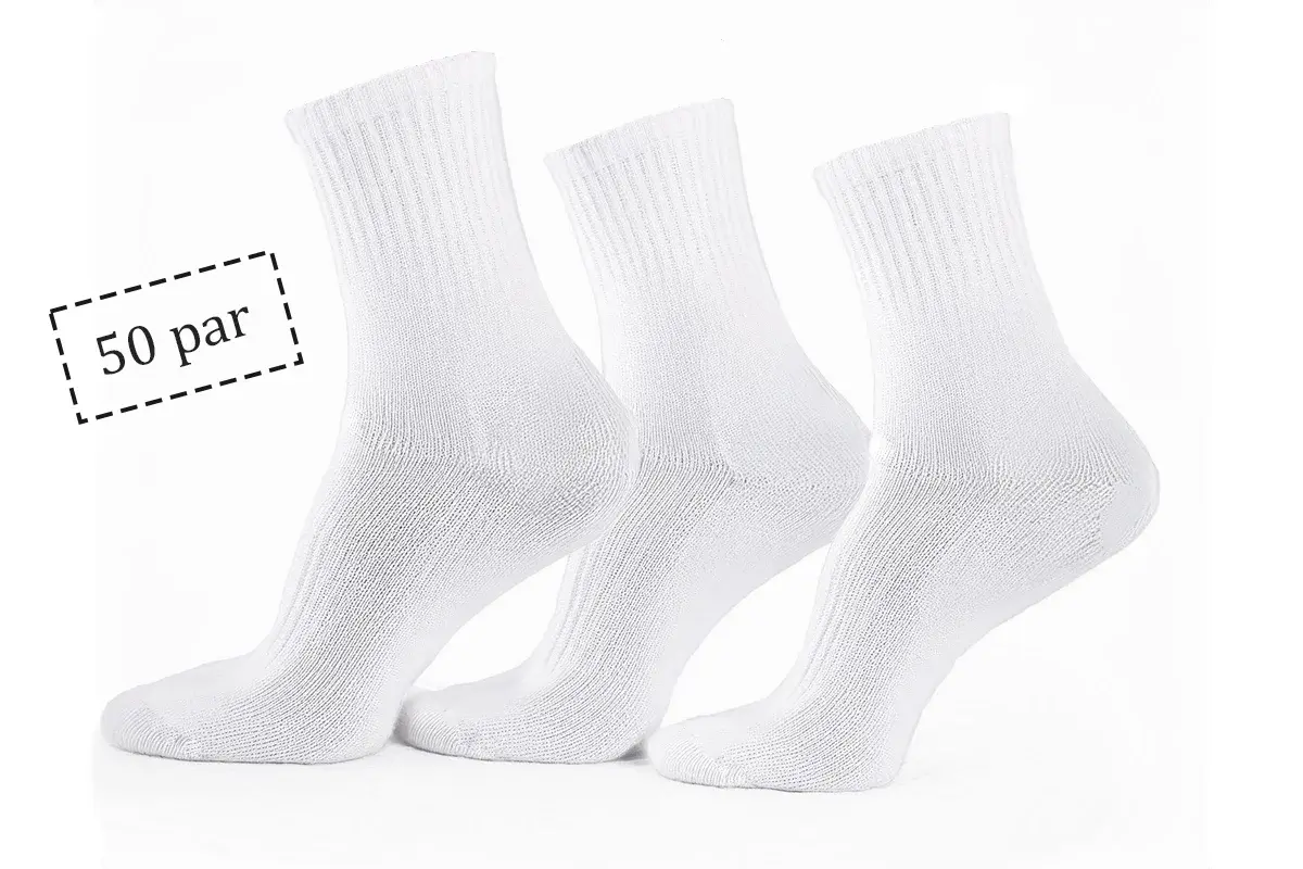 HOME-TEX Tennissokker - 50 par hvite tennissokker med ribbekant - Str. 43-47 - Unisex