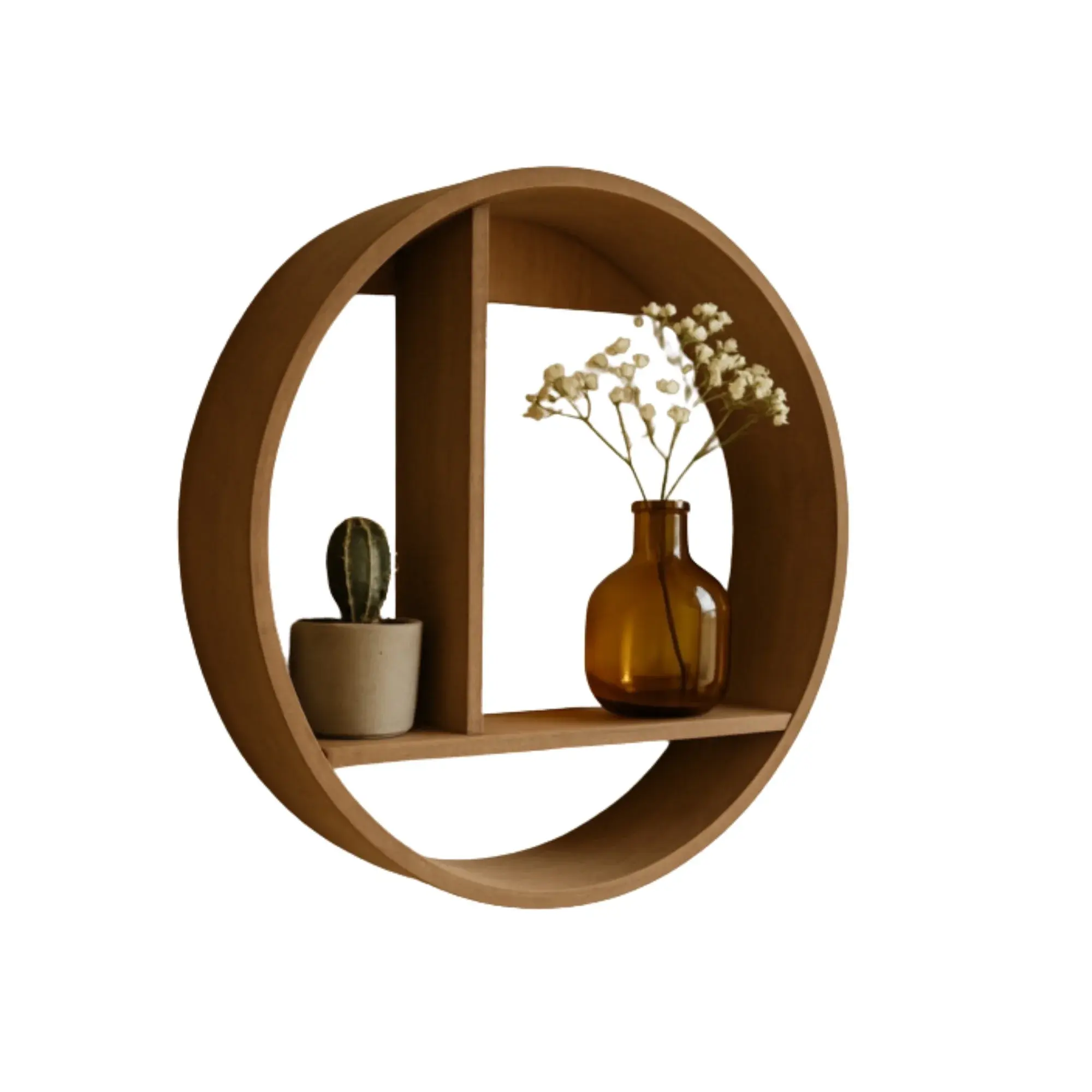 HOME-TEX Hylle - Rund vegghylle Ø37 cm - Mørkebrun tre