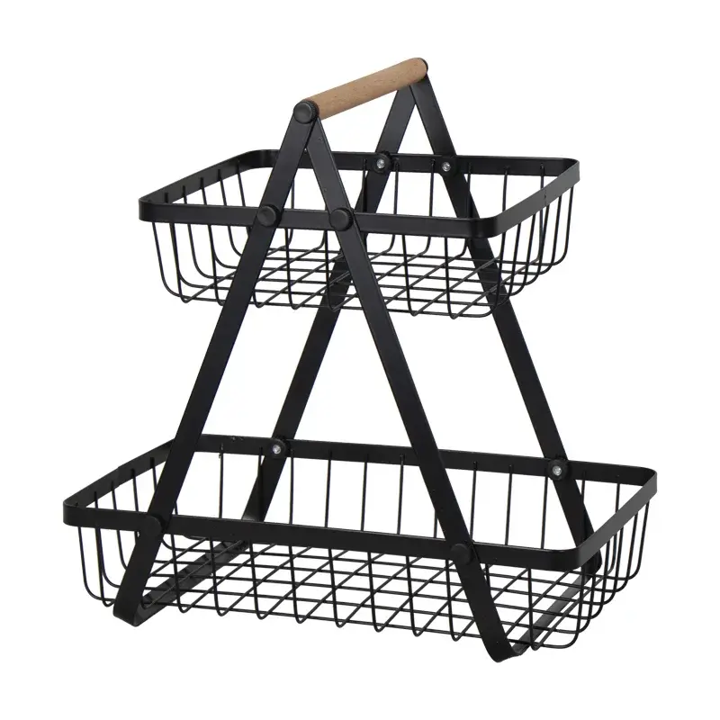 HOME-TEX Brødkurv - Sort trådkurv med trehåndtak - 31x20x31 cm - Trendy oppbevaring til hjemmet