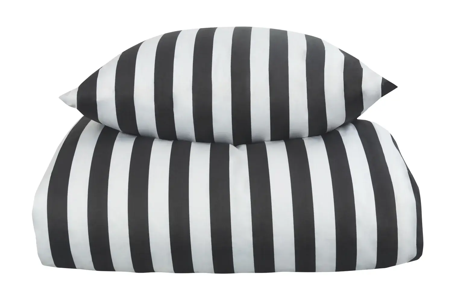 Borg Living Stripet sengetøy - 150x210 cm - Myk bomullssatin - Nordic Stripe - Mørkegrått og hvitt sengetøy