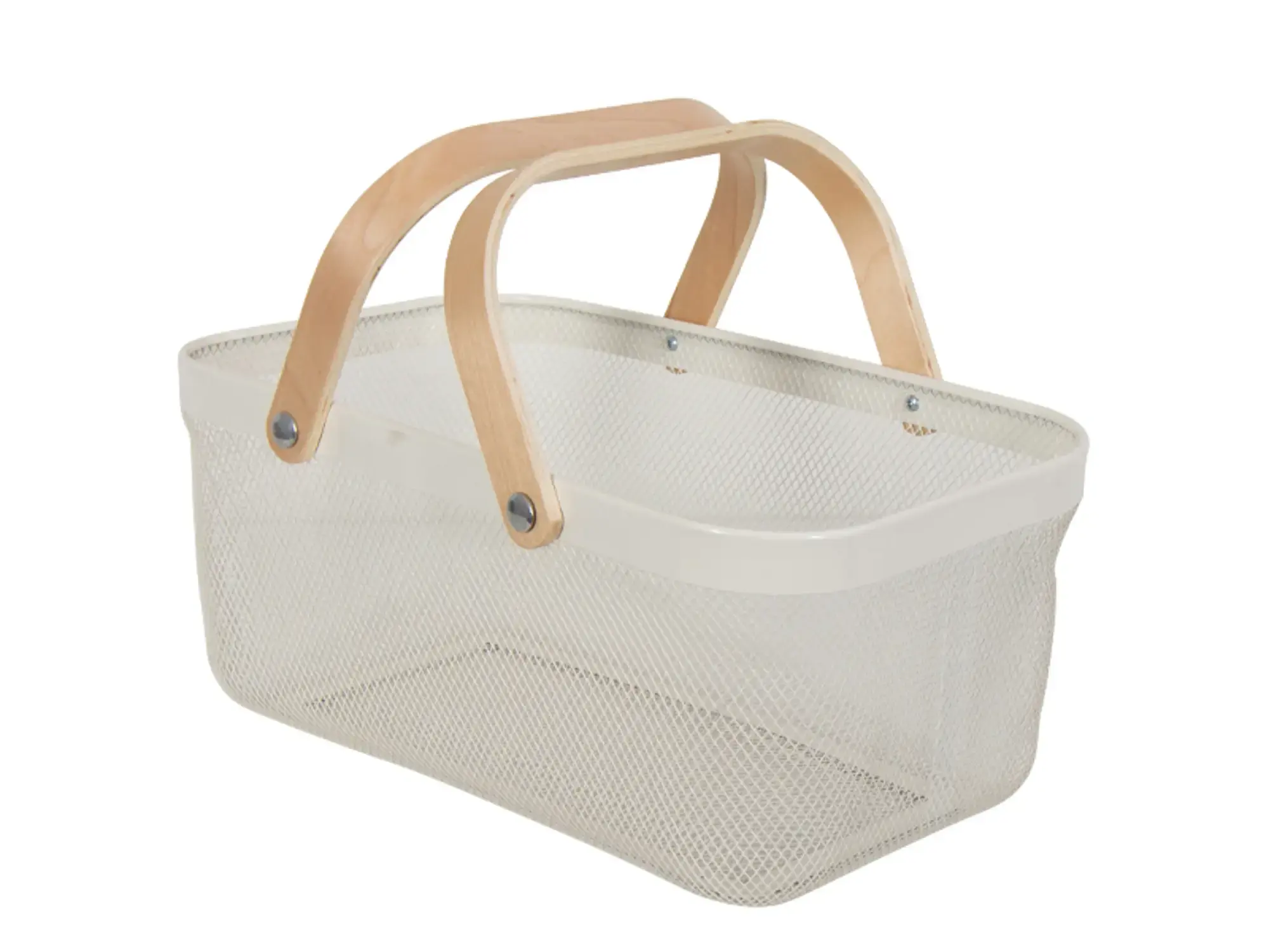 HOME-TEX Trådkurv - Hvit trådkurv med trehåndtak - 40x25x18 cm - Trendy oppbevaringsløsning for hjemmet
