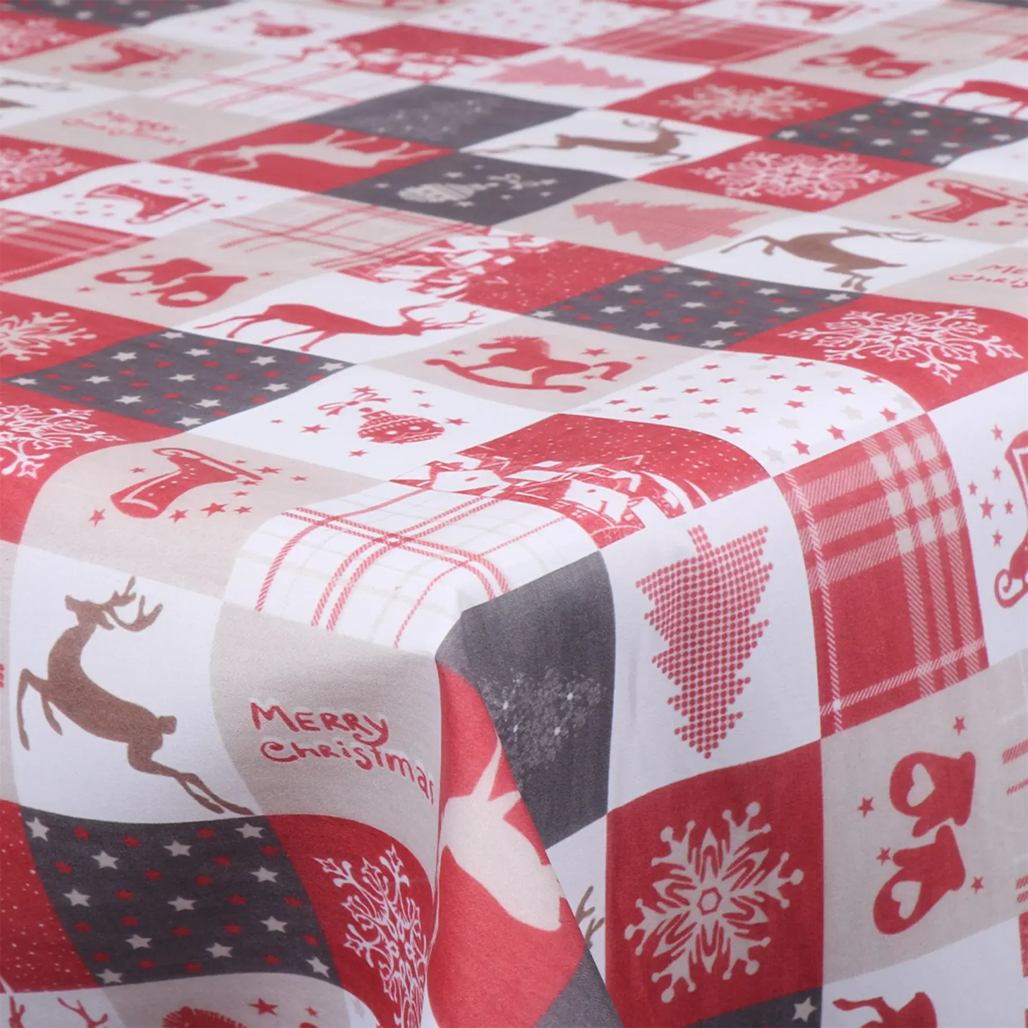 Borg Living Voksduk av tekstil - Rull med 30 meter - Rutete med forskjellige julemotiver - 140 cm bred