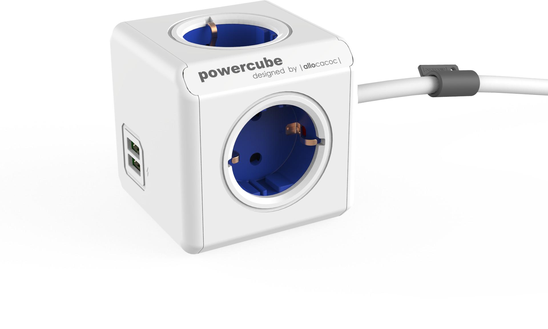 Allocacoc Allocacoc Powercube Extended 1,5m 2xUSB - Blå