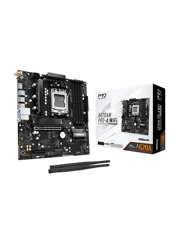 ASRock ASRock A620AM PRO-A WiFi Hovedkort - AMD A620A - AMD AM5 socket - DDR5 RAM - Micro-ATX