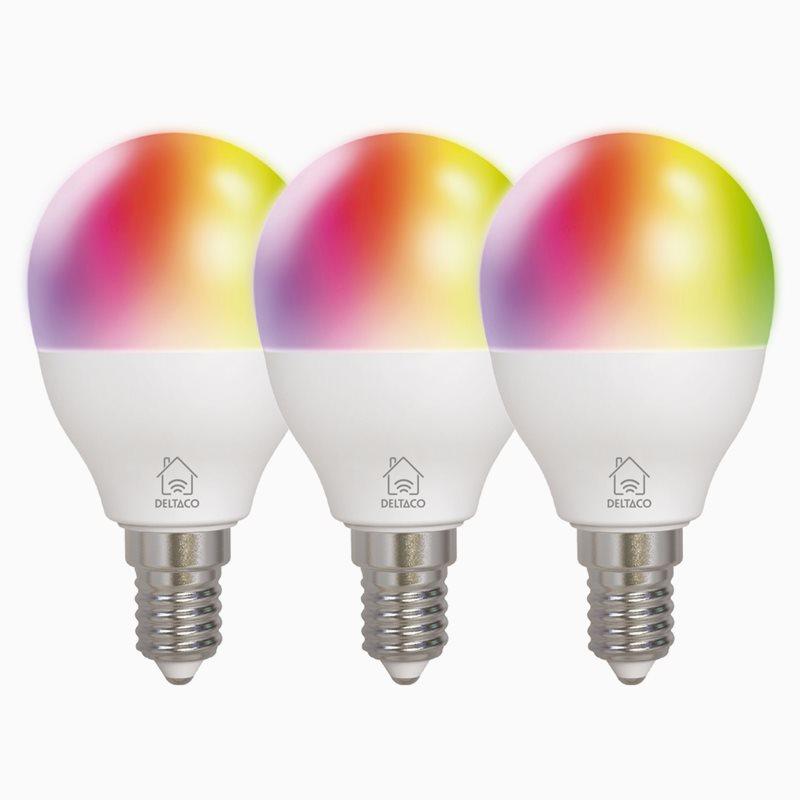 Deltaco Deltaco Smart Home RGB-pærer E14 G45, 5W, miniglobe, 3-pk