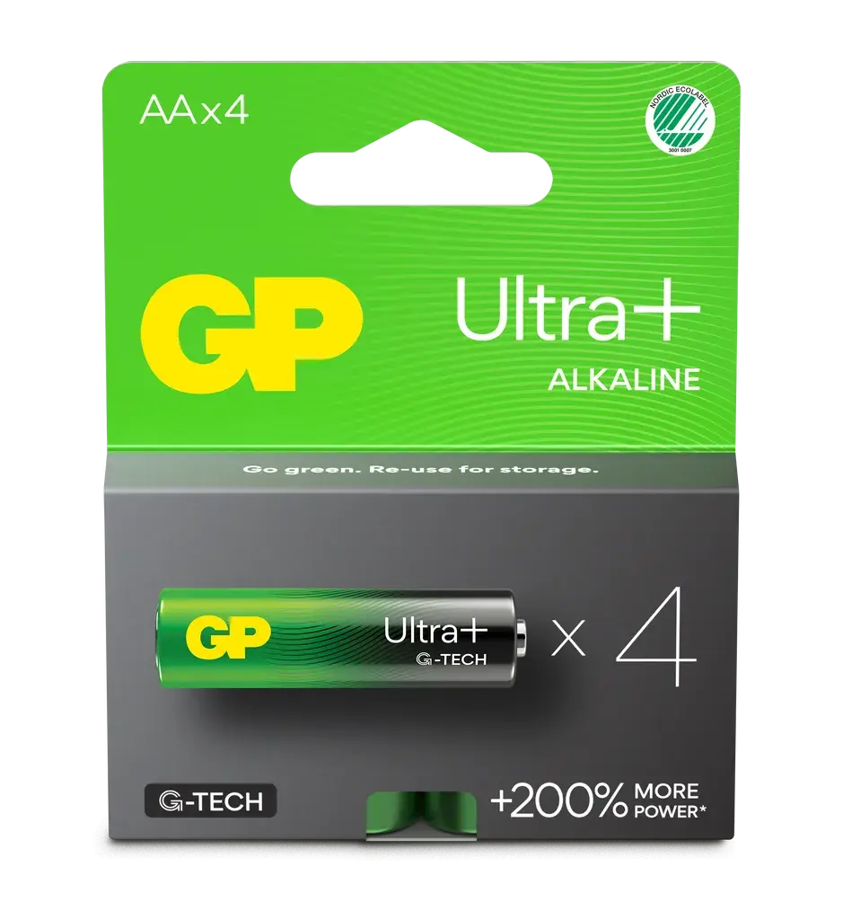 GP Batteries GP Ultra Plus Alkaline AA-batteri, 15AUP/LR6, 4-pakning