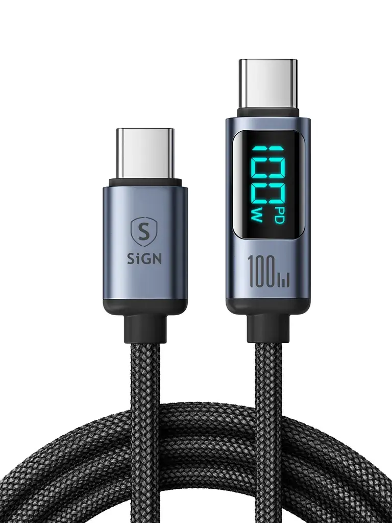 SiGN SiGN USB-C til USB-C-kabel 100 W med skjerm, 1,2 m - svart