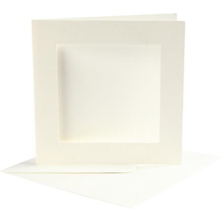 Diverse Passepartoutkort med konvolutt, kort str. 12,5x12,5 cm, konvolutt str. 13,5x13,5 cm, råhvit, 10 sett/ 1 pk.