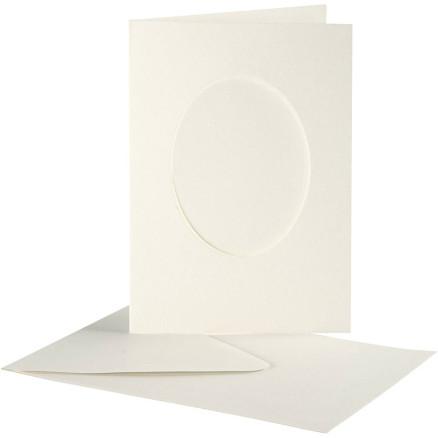Diverse Passepartoutkort med konvolutt, oval, kort str. 10,5x15 cm, konvolutt str. 11,5x16,5 cm, råhvit, 10 sett/ 1 pk.