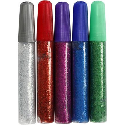Diverse Glitterlim, ass. farger, 5x10 ml/ 1 pk.