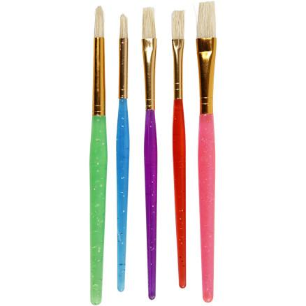 Diverse Barnepensler, L: 14-16 cm, B: 5-10 mm, flate, runde, Ass. farger, 5 stk / 1 pk.