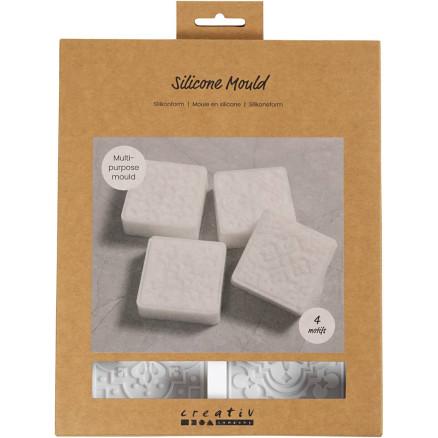 Diverse Silikonform, Firkantet med grafisk design, H: 2,4 cm, L: 6,8 cm, B: 6,8 cm, 4 stk./ 1 pk.
